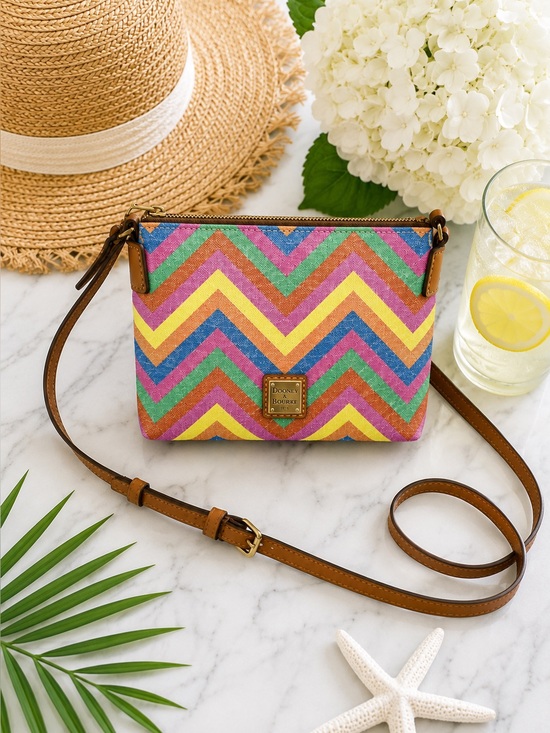 Dooney & Bourke Handbags - Dooney & Bourke Chevron Ginger Crossbody | Rainbow Multicolor Coated Cotton Bag